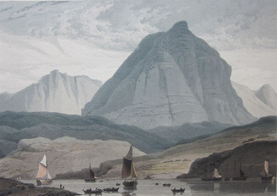 William Daniell's image of Quinag, towering over Loch Glencoul at Unapool.