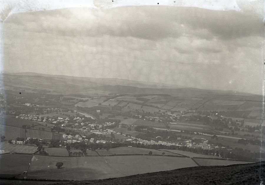 A view from the Eildon Hills, with Melrose Abbey visible bottom right.