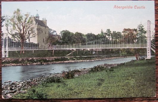 The suspension bridge at Abergeldie Castle. A Valentine postcard, 1897.