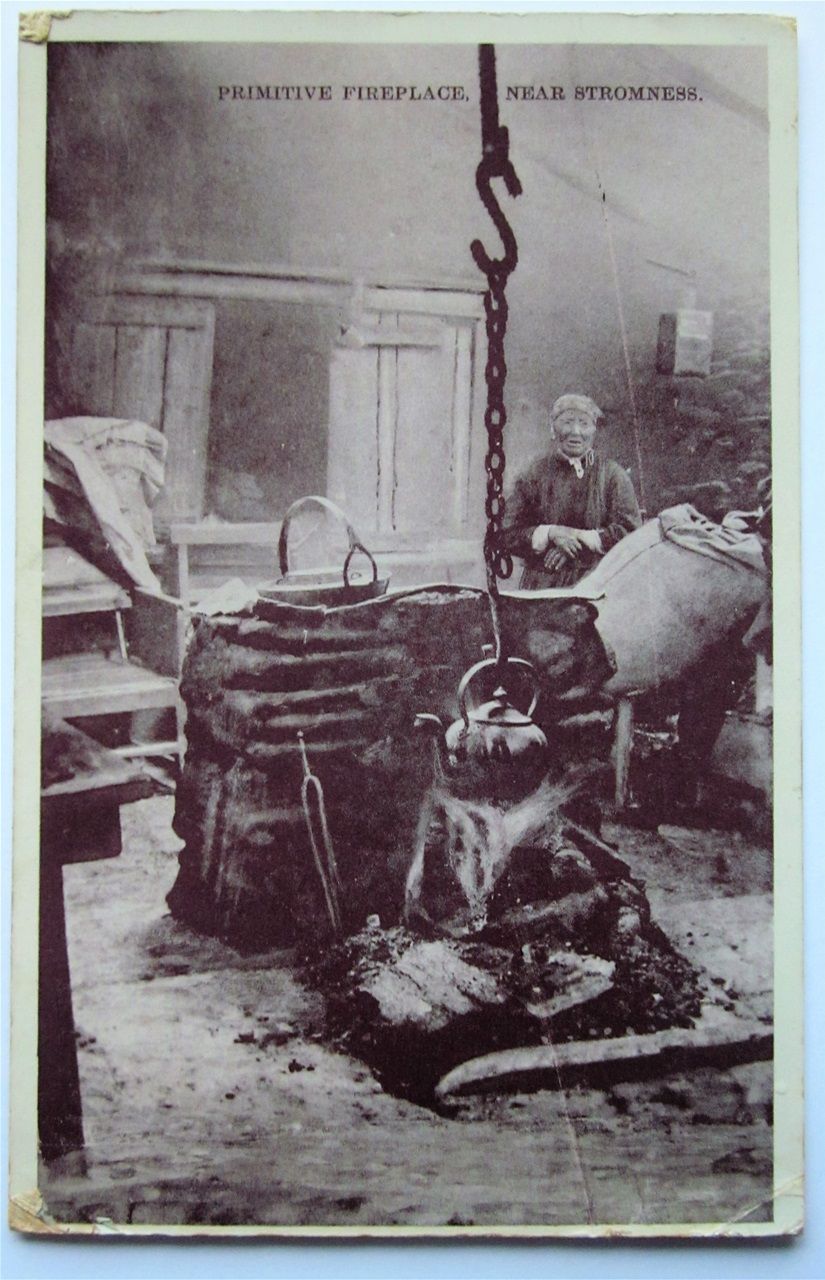 Primitive Fireplace, near Stromness. A T. Kent pstcard, sent in 1908.