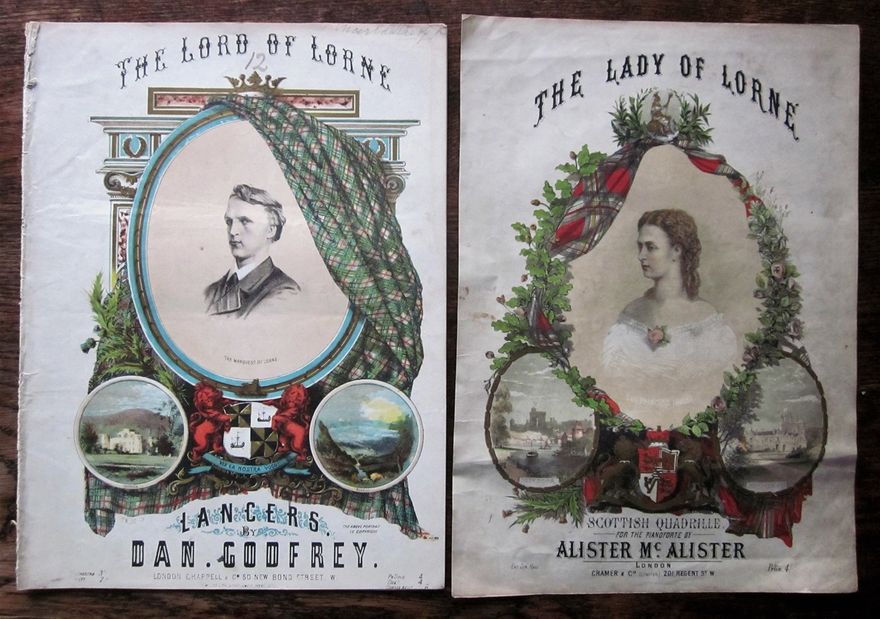 A pair of Victorian music sheet covers, lavish and expensive printed colour images for the time (c1871).