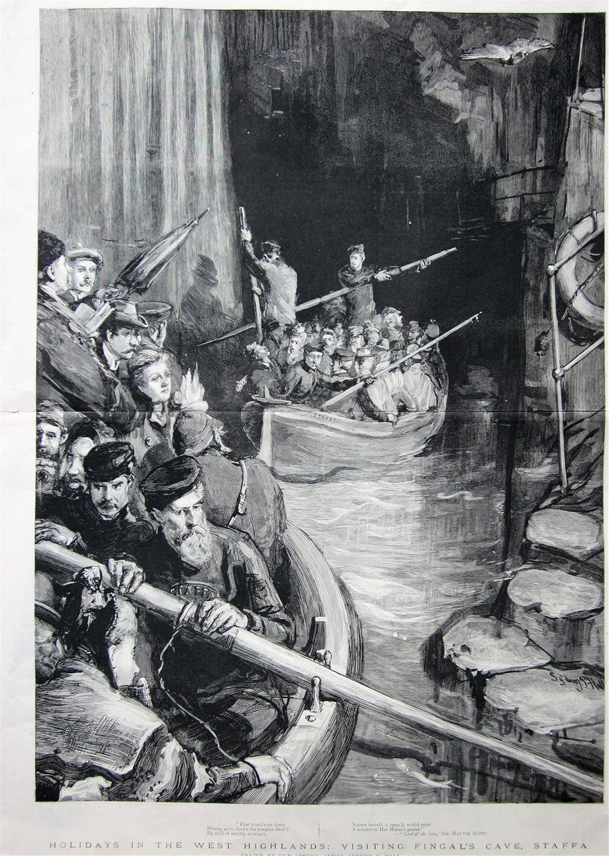 An image by Sydney Hall, from the Graphic Magazine, July 1892. Conditions had to be very calm for boatloads like these to enter the cave.