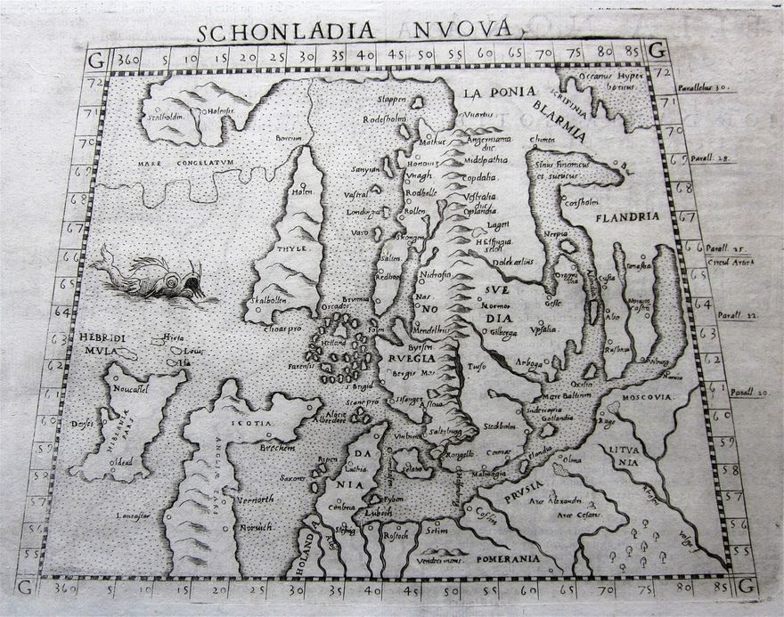 Girolamo Ruscelli's map of Scandinavia, which first appeared in 1561.