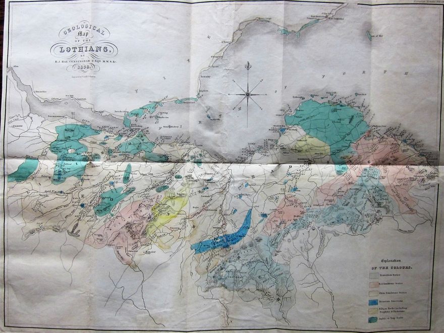 Geological Map of the Lothians, by Robert Hay Cunningham, 1838.