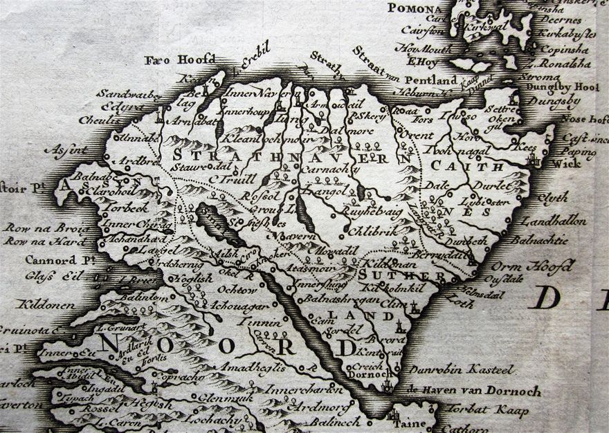Detail of Tirion's map of Scotland, showing the north coast.