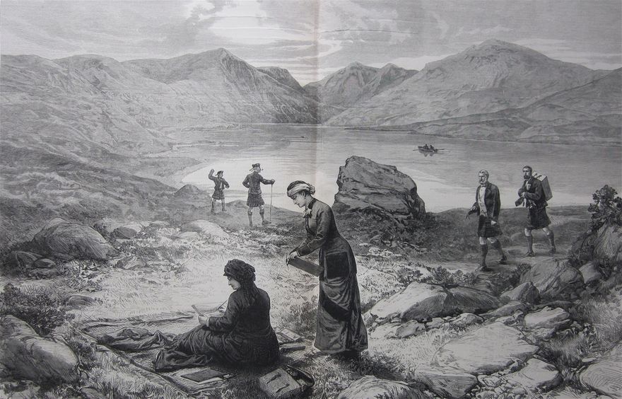 Queen Victoria sketching at Loch Callater, from the Illustrated London News, 1880.