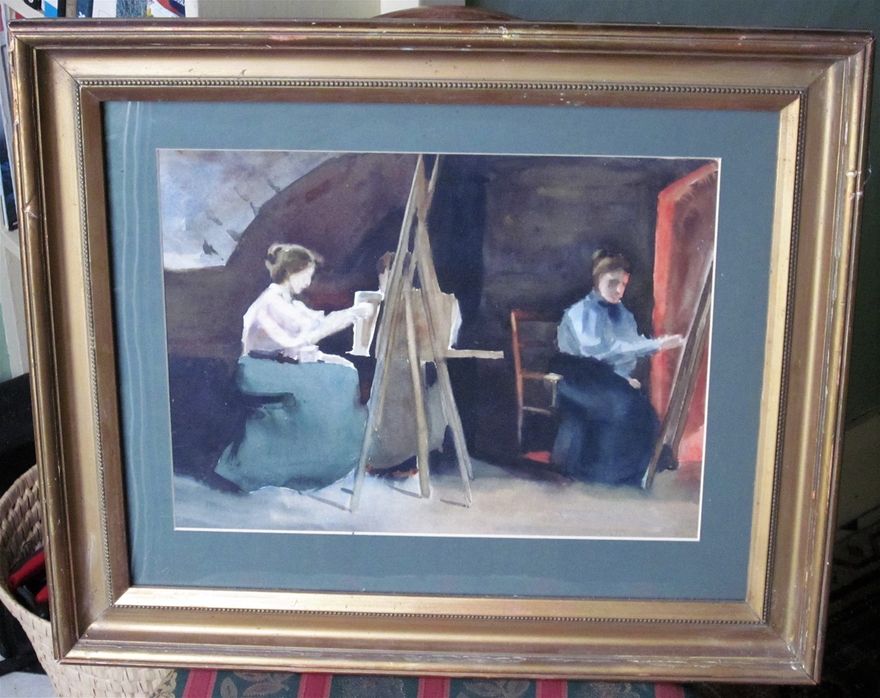 Three ladies painting at Dalzell House, Motherwell. Artist unknown.