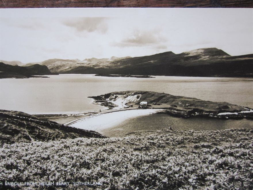 An early 20th century photograph of Ard Neackie, at a time when the Lime Kilns found there were still being worked. The main building is the inn erected by the Duke of Sutherland - his coat-of-arms still lies over the door. The pier for the ferry can be seen leading out from the Lime Kilns.