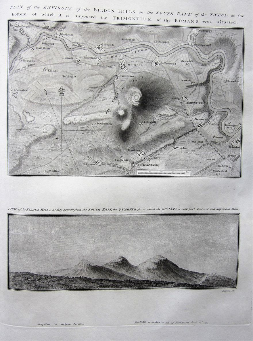 The map and view of the Eildon Hills, from Roy's 
