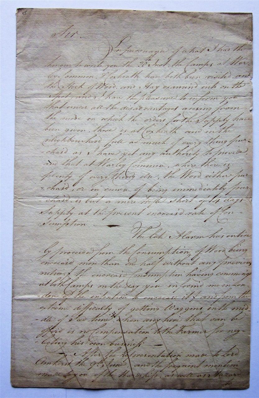 The first page of the draft letter from Simon Frazer to General Roy, 24th October, 1778.
