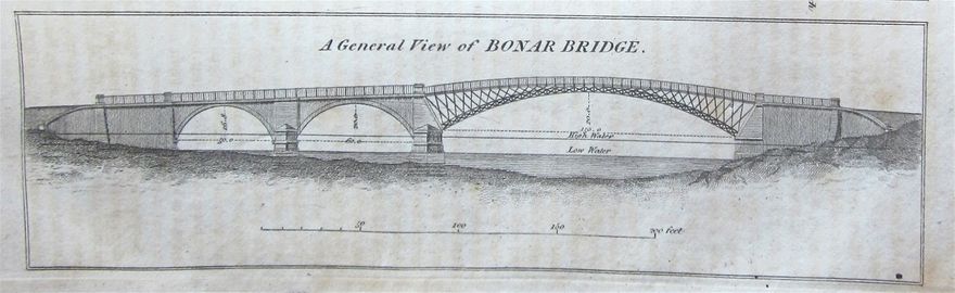 The 1829 edition of Thomson's Guide contained this scarce image of Bonar Bridge. The bridge was thought a great wonder at the time,  one local likening it to 