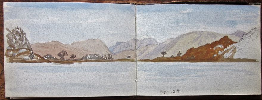 Double-page watercolour from Bel Balfour's sketchbook dated 1881.