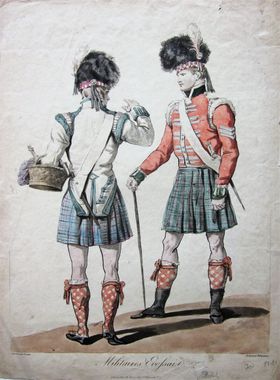 Scottish Soldiers, by Carle Vernet, an engraving published by Bance in Paris, 1815,  the year of the Battle of Waterloo.