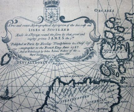 The map by Nicolas Nicolay and John Adair, published in 1703, showing Sule Skerria (here 'Foul Scarr') placed north of Cape Wrath, rather than Whiten Head where it should be.