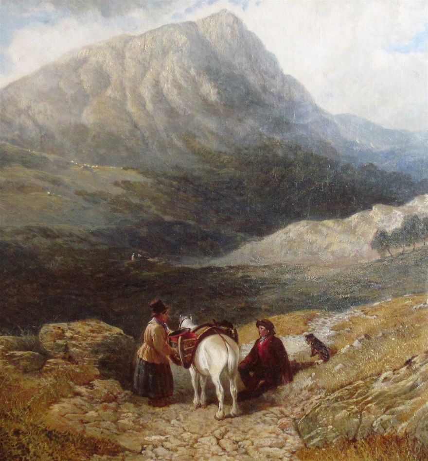Travellers in Glencoe. A fine oil original painting, artist unknown. In my collection.