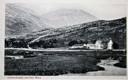 The inn at Inchnadamph, with Ben More Assynt rising behind it. The hotel beacme a shrine for geologists after Peach and Horne stayed there when surveying the area following the conclusion of the Highlands Controversy. This is a G.W. Wilson image.