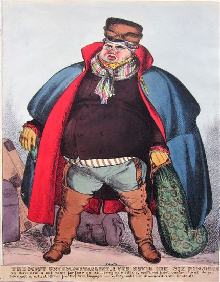 This was the sort of companion one hoped to avoid! Drawn by William Heath (and published by McLean c.1829), our traveller is complaining that he was 