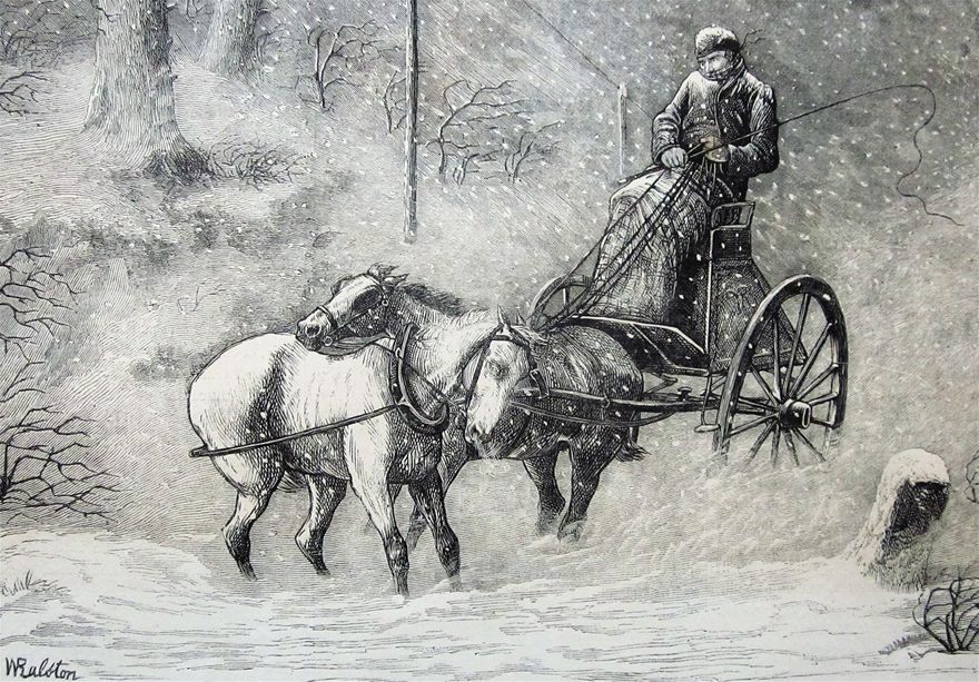 Horses struggling even where there were roads. An image by W Ralston, used in a French magazine with the title 